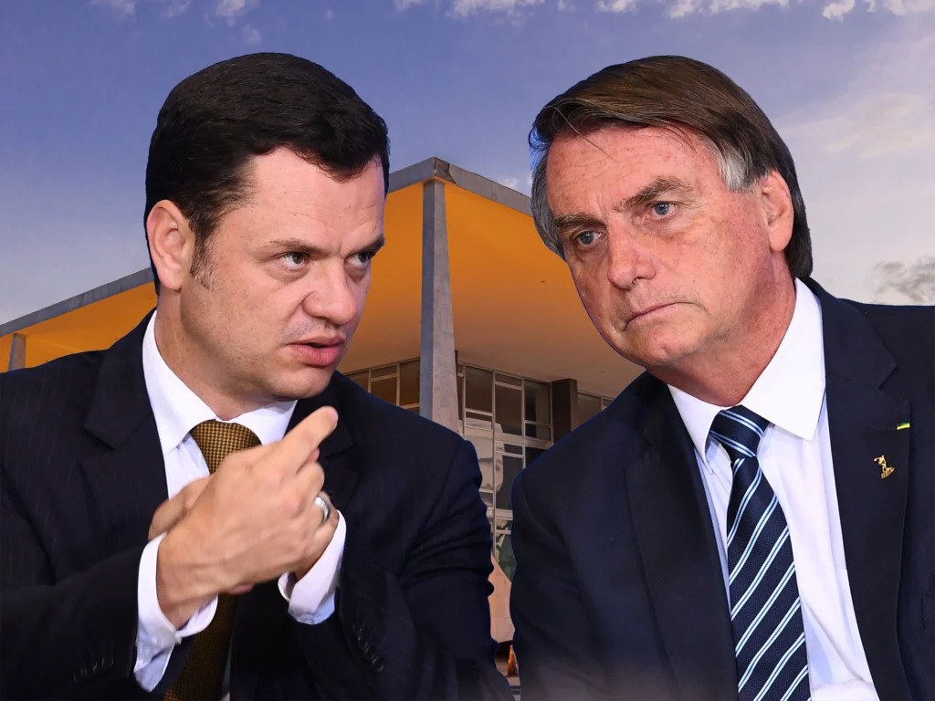 Jair Bolsonaro e Anderson Torres em montagem com o STF ao fundo