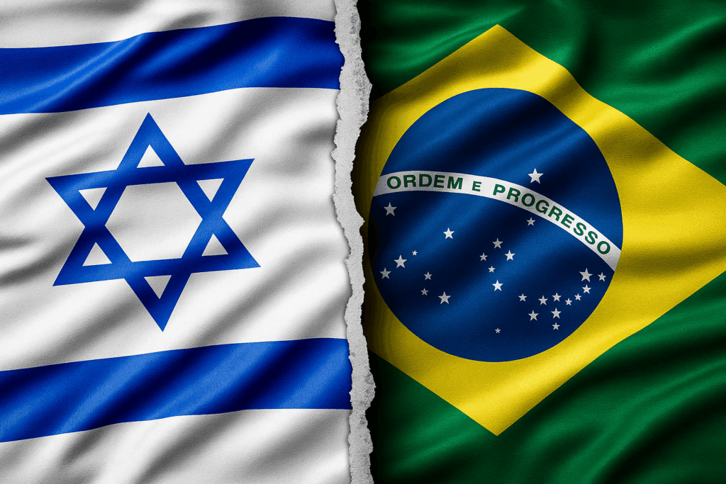 Bandeiras do Brasil e de Israel cindidas