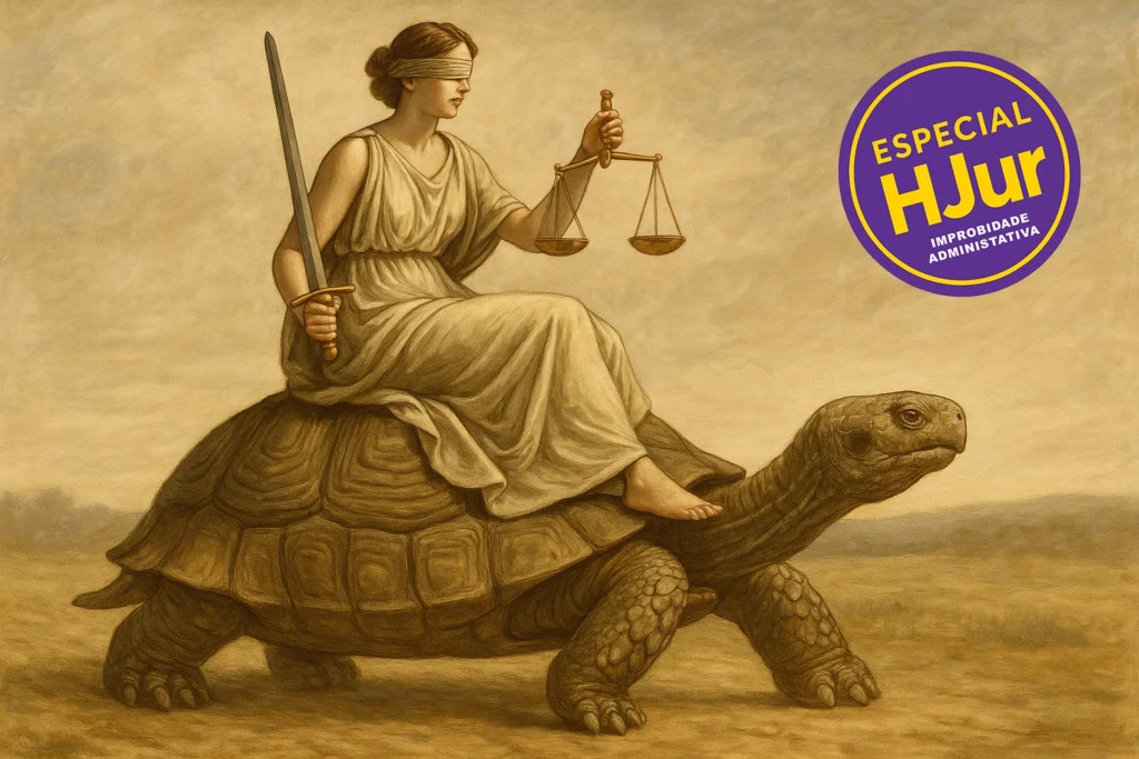 Imagem ilustrativa em qeu Themis, deusa da Justiça , aparece cavalgando uma tartaruga