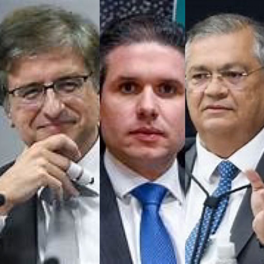 A foto mostra o presidente da Câmara, Hugo Motta, o PGR, Paulo Gonet e o ministro Flávio Dino, do STF.