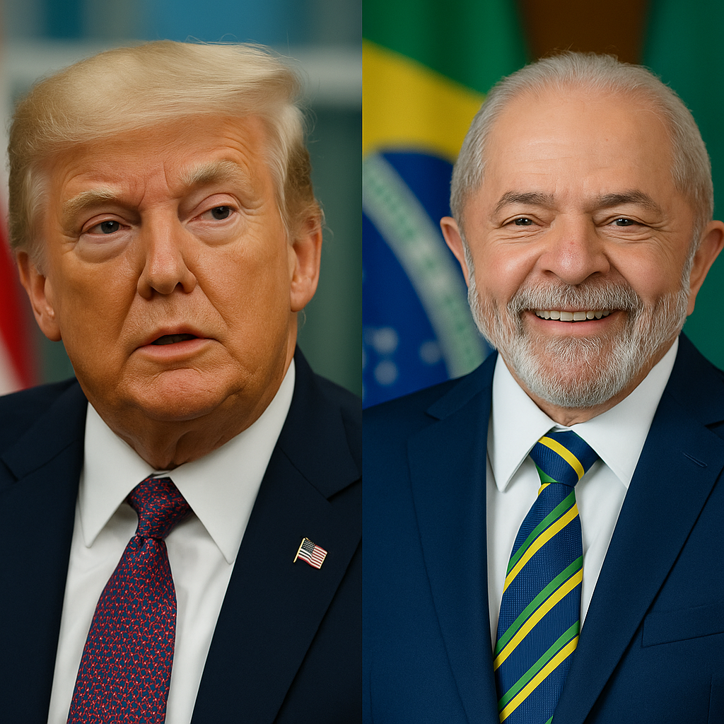 Fotomontagem com os presidentes Donald Trump e Luís Inácio Lula da Silva