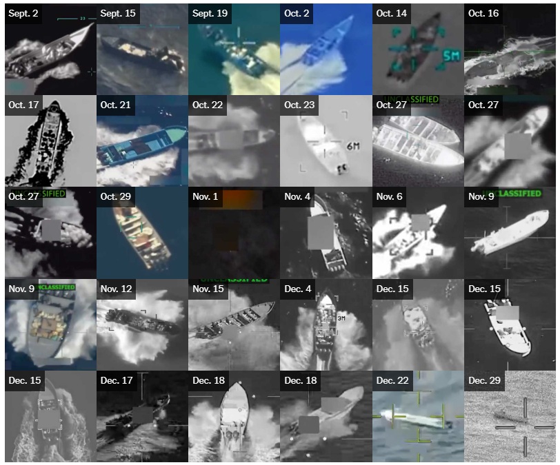 Fotos de ataques dos EUA a barcos em águas do Caribe e Pacífico