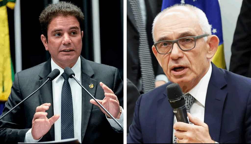 Governador do Acre, Gladson Cameli, à esquerda, e ex-presidente da Vale, Fábio Schvarstman, à direita