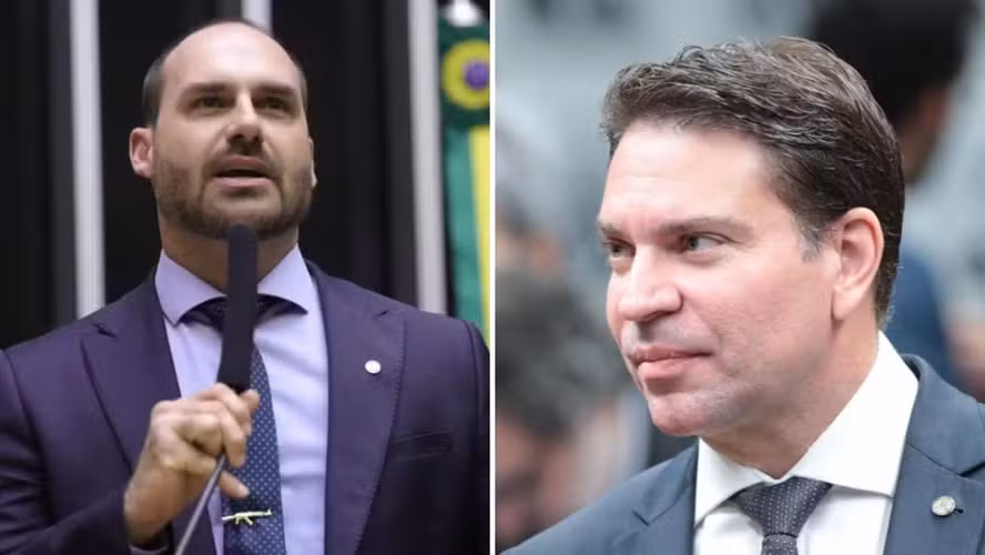 Ex-deputados Eduardo Bolsonaro (esquerda) e Alexandre Ramagem (direita)