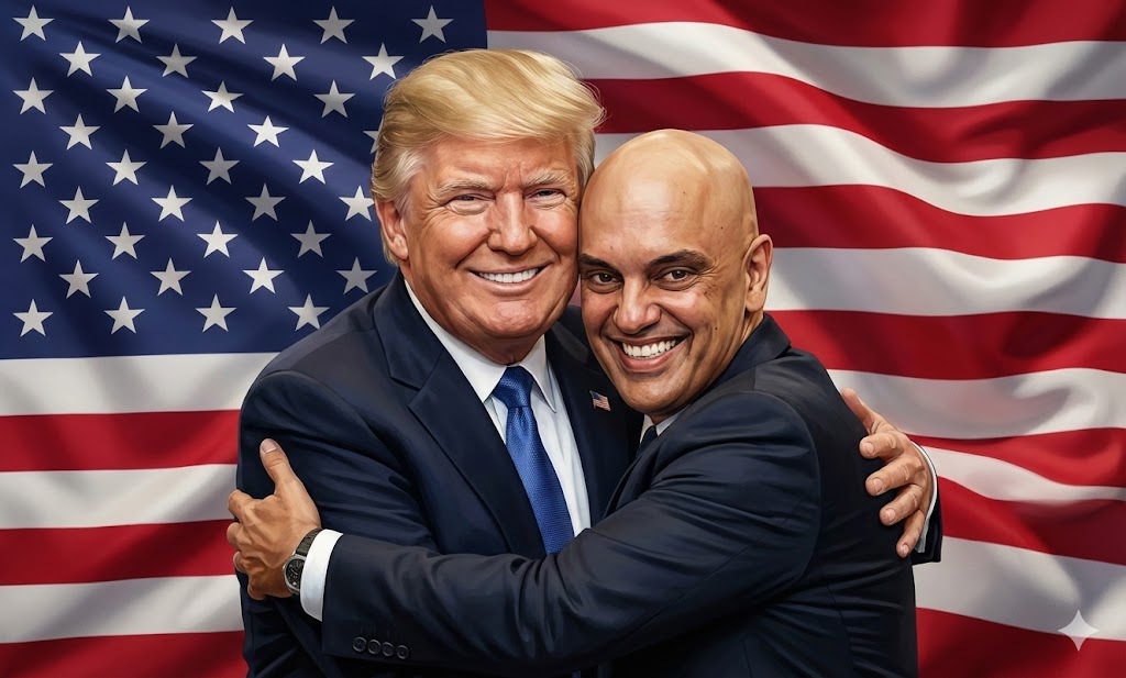 Fopromontagem mostra Trump e Alexandre de Moraes abraçados