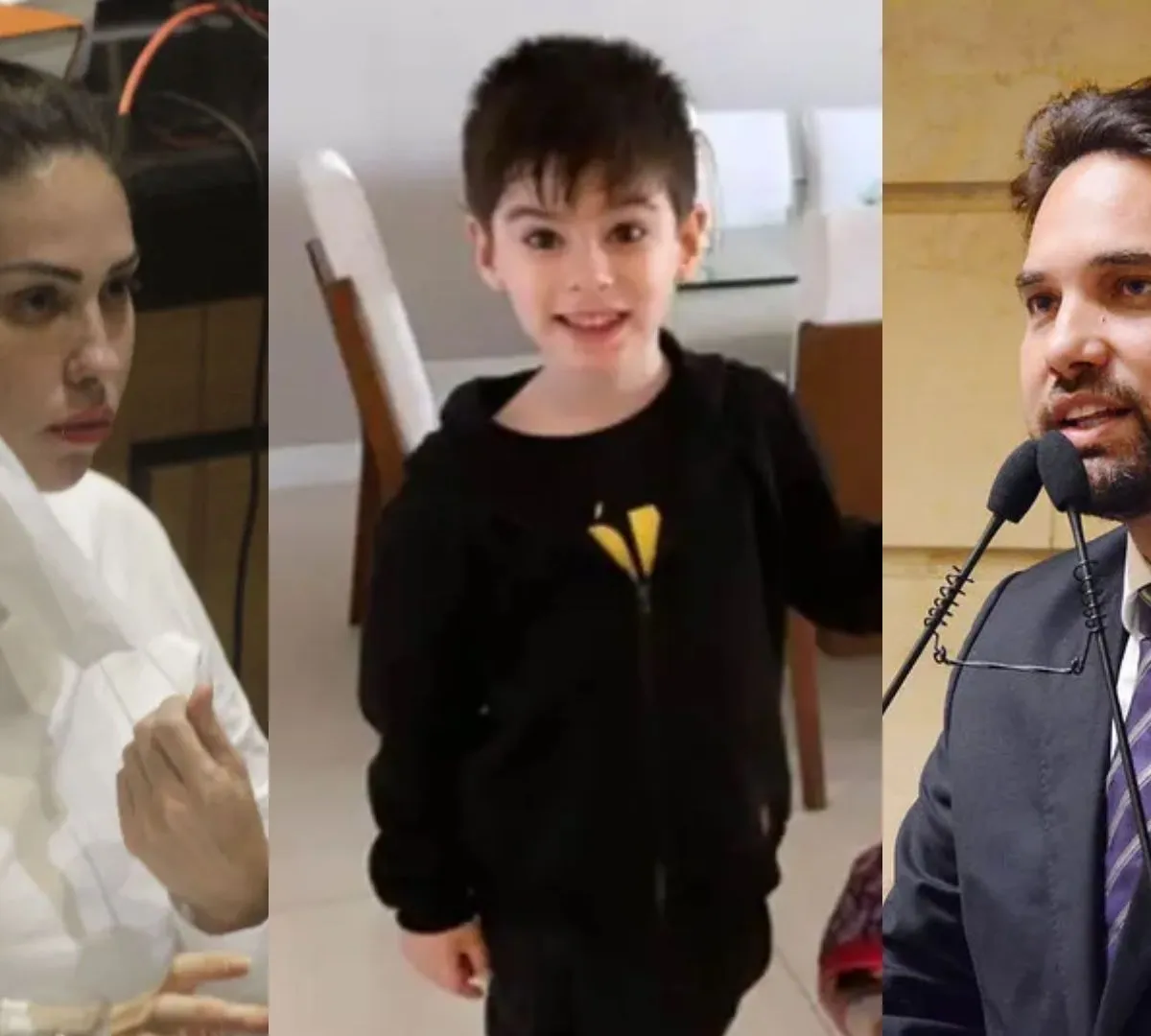 foto do menino Henry Borel e ao lado a mãe e o padrasto