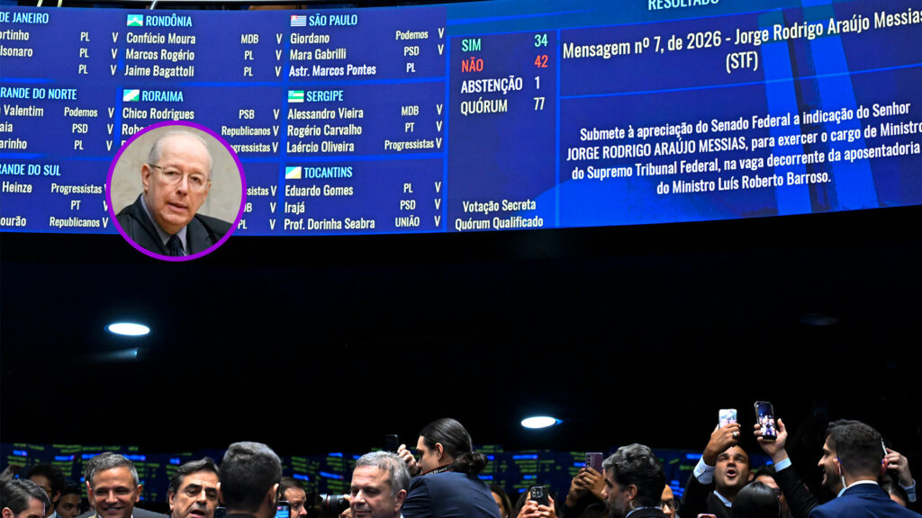 plenário do senado com resultado da votação que rejeitou nome de Jorge Messias para cargo de Ministro no STF