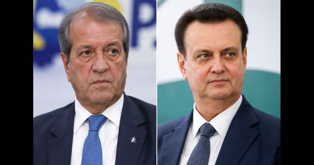 Valdemar da Costa Neto e Gilberto Kassab com expressões apreensivas