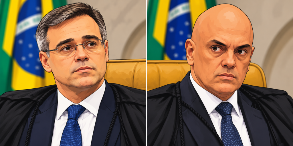 retrato feito pela IA em desenho de André Mendonça e Alexandre de Moraes